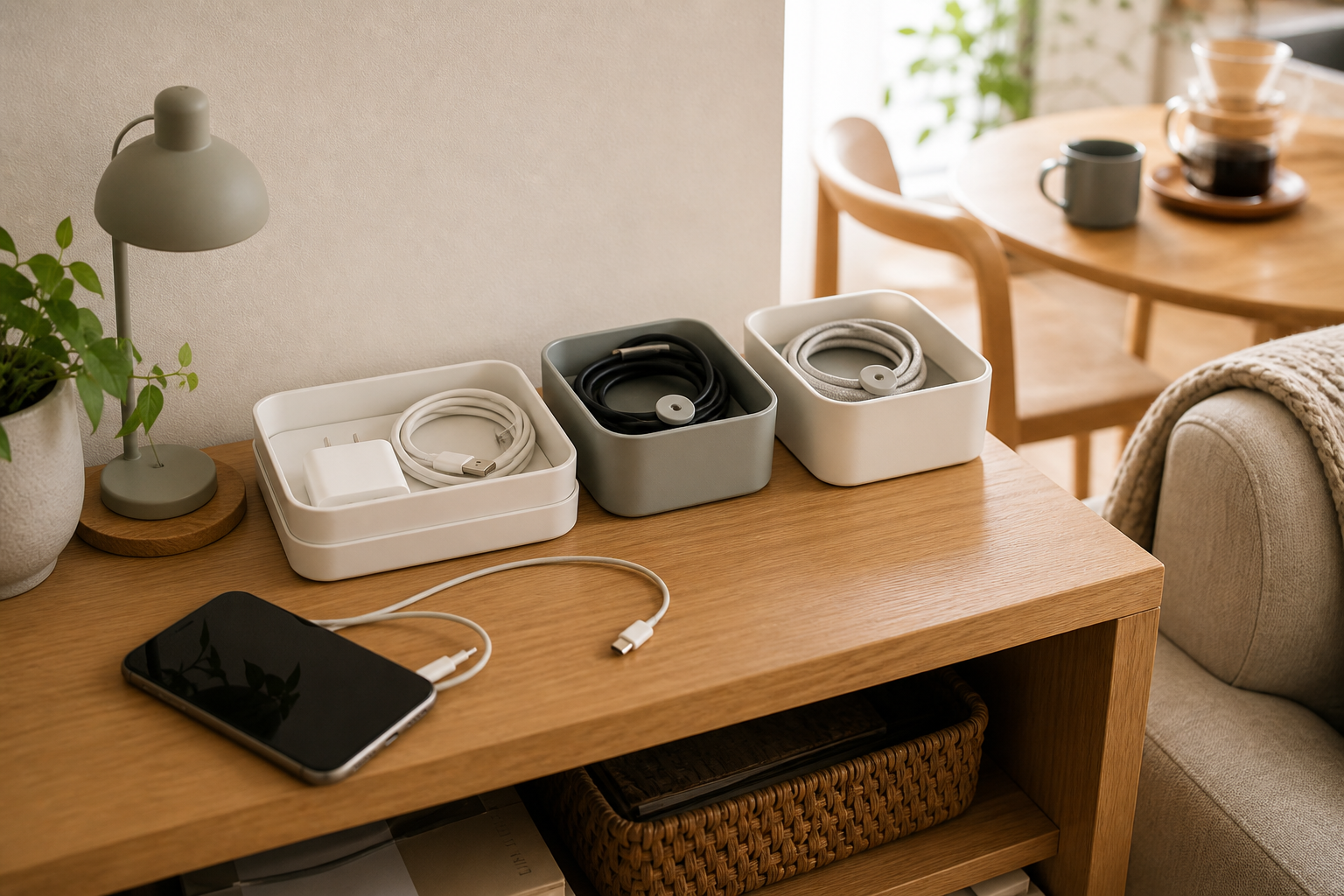 スマホ充電ケーブルの定位置