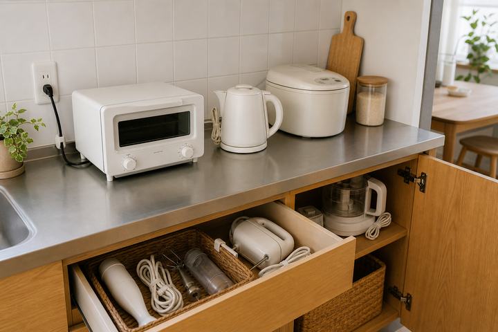 キッチン家電のコードをまとめる