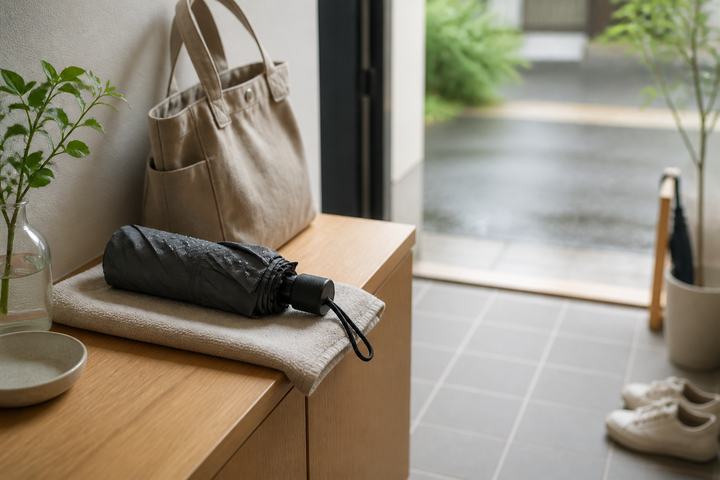 折りたたみ傘を次に使う場所へ寄せる