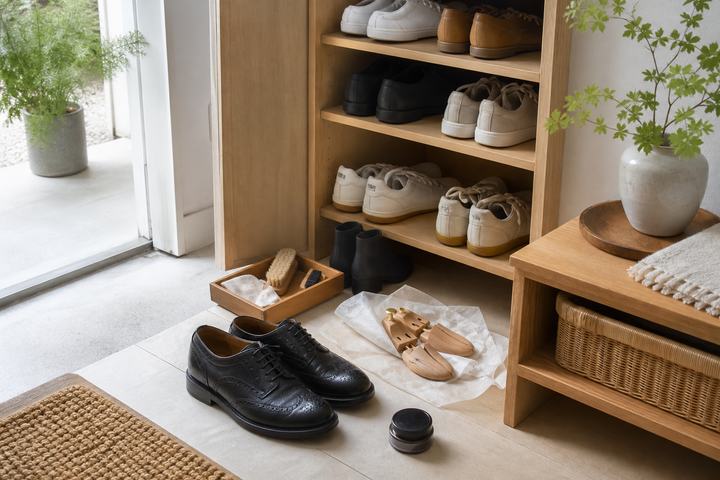 靴の入れ替えと手入れ